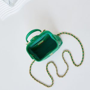 20240810_i1723219950_2894_7_jpg CC 24A Mini Top Handle 13cm Green Wax Leather Gold Hardware 238465