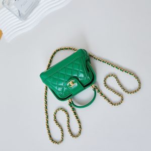 20240810_i1723219950_3368_6_jpg CC 24A Mini Top Handle 13cm Green Wax Leather Gold Hardware 238465