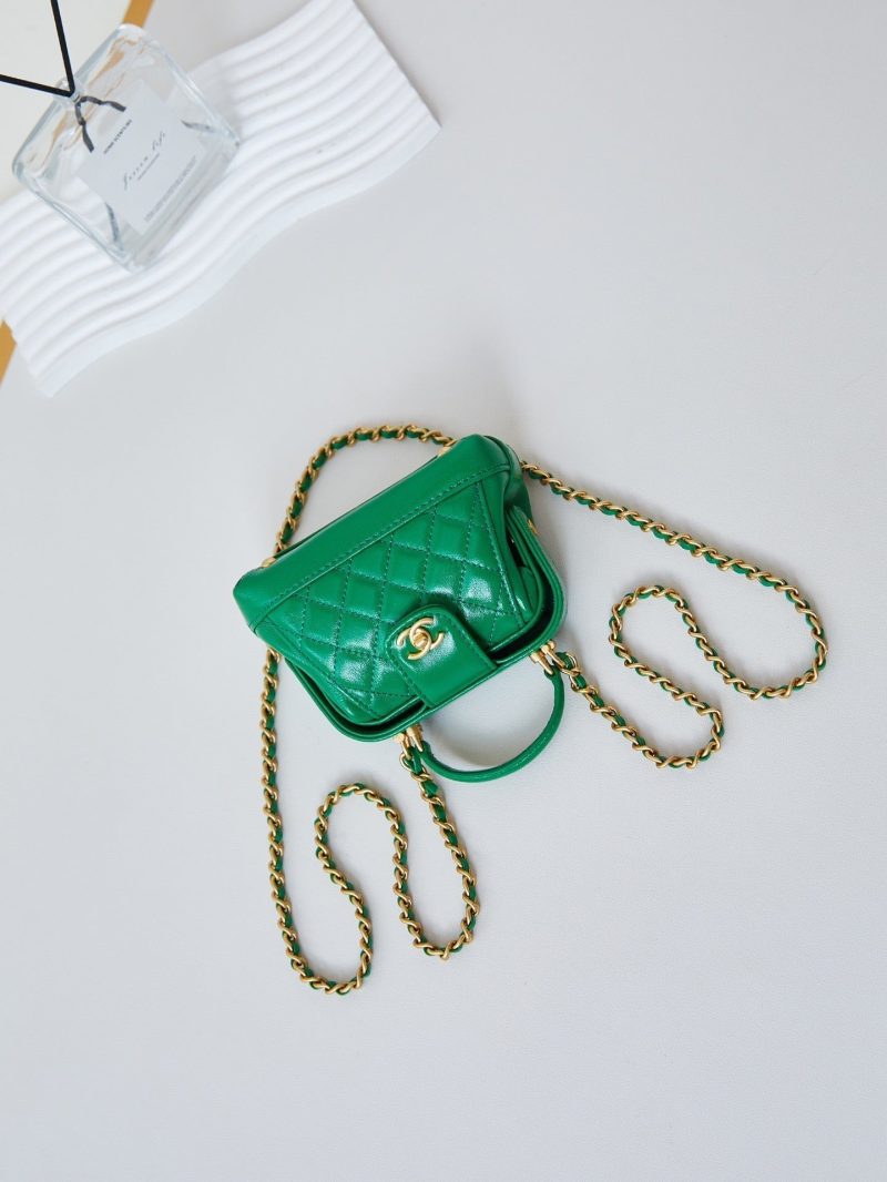 20240810_i1723219950_3368_6_jpg CC 24A Mini Top Handle 13cm Green Wax Leather Gold Hardware 238465