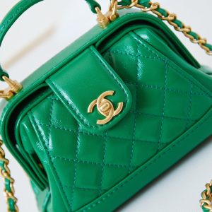 20240810_i1723219950_3703_1_jpg CC 24A Mini Top Handle 13cm Green Wax Leather Gold Hardware 238465