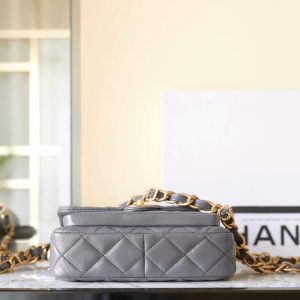 cc 24a flap bag 20cm top handle grey lambskin gold hardware