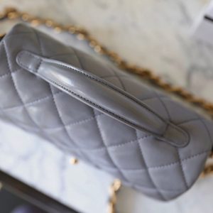 cc 24a flap bag 20cm top handle grey lambskin gold hardware