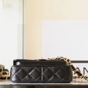 cc 24a flap bag 20cm top handle black  lambskin gold hardware