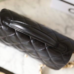 cc 24a flap bag 20cm top handle black  lambskin gold hardware