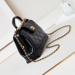 20240816_i1723823894_3331_2_jpg CC 24A Top Handle 23.5cm Black Wax Leather Gold Hardware 238469