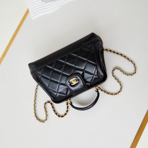 20240816_i1723823894_5225_6_jpg CC 24A Top Handle 23.5cm Black Wax Leather Gold Hardware 238469