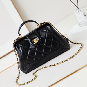 20240816_i1723823894_7134_0_jpg CC 24A Top Handle 23.5cm Black Wax Leather Gold Hardware 238469