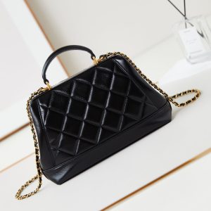 20240816_i1723823894_8766_4_jpg CC 24A Top Handle 23.5cm Black Wax Leather Gold Hardware 238469
