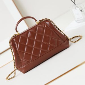 20240816_i1723823932_276_4_jpg CC 24A Top Handle 23.5cm Brown Wax Leather Gold Hardware 238471