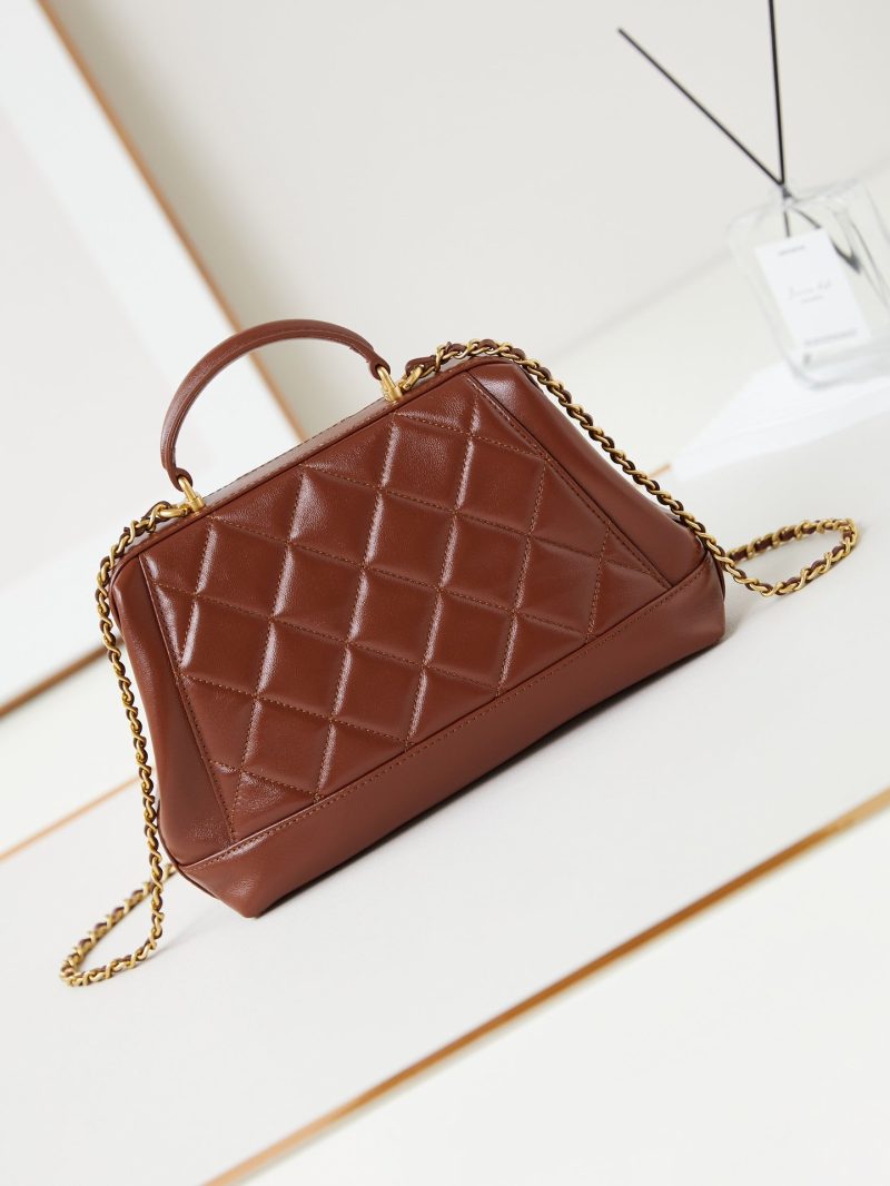 20240816_i1723823932_276_4_jpg CC 24A Top Handle 23.5cm Brown Wax Leather Gold Hardware 238471