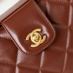 20240816_i1723823932_5877_1_jpg CC 24A Top Handle 23.5cm Brown Wax Leather Gold Hardware 238471