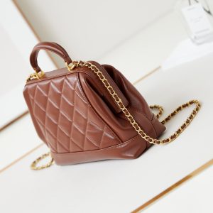 20240816_i1723823932_6360_3_jpg CC 24A Top Handle 23.5cm Brown Wax Leather Gold Hardware 238471