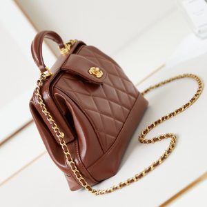 20240816_i1723823932_6508_2_jpg CC 24A Top Handle 23.5cm Brown Wax Leather Gold Hardware 238471
