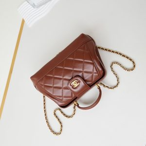 20240816_i1723823932_6737_6_jpg CC 24A Top Handle 23.5cm Brown Wax Leather Gold Hardware 238471