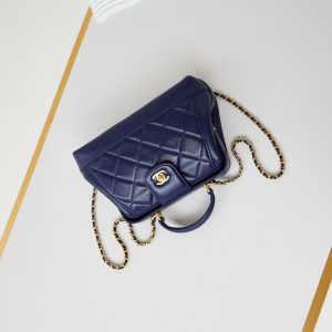 CC 24A Top Handle 23.5cm Night Blue Wax Leather Gold Hardware 238473