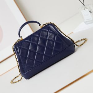 CC 24A Top Handle 23.5cm Night Blue Wax Leather Gold Hardware 238473