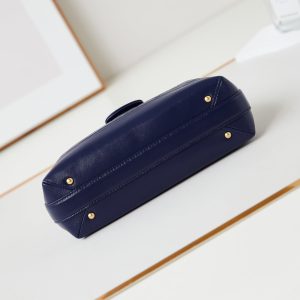 CC 24A Top Handle 23.5cm Night Blue Wax Leather Gold Hardware 238473