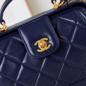 CC 24A Top Handle 23.5cm Night Blue Wax Leather Gold Hardware 238473