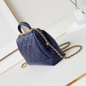 CC 24A Top Handle 23.5cm Night Blue Wax Leather Gold Hardware 238473