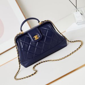 CC 24A Top Handle 23.5cm Night Blue Wax Leather Gold Hardware 238473