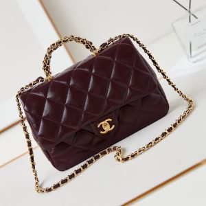 CC Flap Bag With Top Handle 25cm Wine Red Sheepskin Gold Hardware 238481