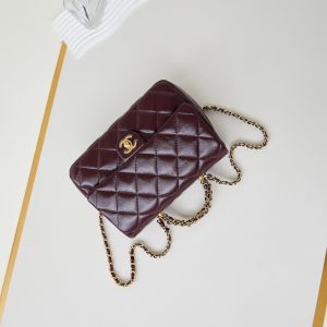 CC Flap Bag With Top Handle 25cm Wine Red Sheepskin Gold Hardware 238481