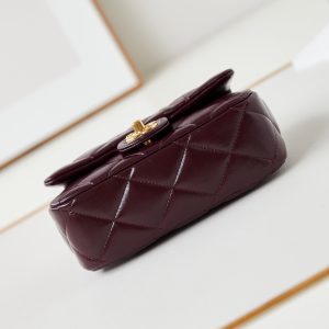 CC Flap Bag With Top Handle 19cm Wine Red Sheepskin Gold Hardware 238483