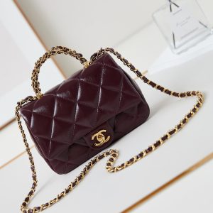 CC Flap Bag With Top Handle 19cm Wine Red Sheepskin Gold Hardware 238483