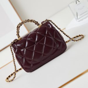 CC Flap Bag With Top Handle 19cm Wine Red Sheepskin Gold Hardware 238483