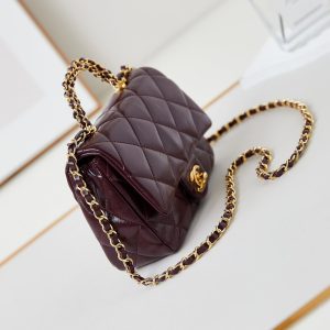 CC Flap Bag With Top Handle 19cm Wine Red Sheepskin Gold Hardware 238483