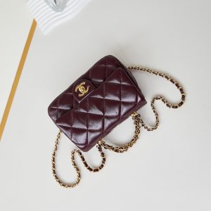 CC Flap Bag With Top Handle 19cm Wine Red Sheepskin Gold Hardware 238483