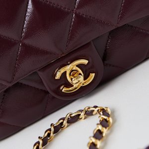 CC Flap Bag With Top Handle 19cm Wine Red Sheepskin Gold Hardware 238483