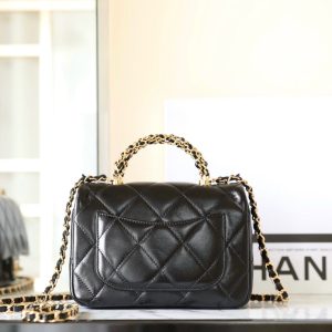 24B Mini Flap Bag With Top Handle 19cm Black Lambskin