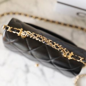 24B Mini Flap Bag With Top Handle 19cm Black Lambskin