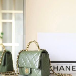 24b mini flap bag 19cm top handle green lambskin