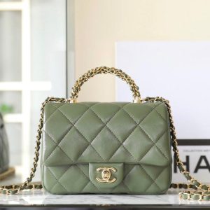 24b mini flap bag 19cm top handle green lambskin