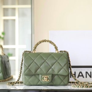 24b mini flap bag 19cm top handle green lambskin
