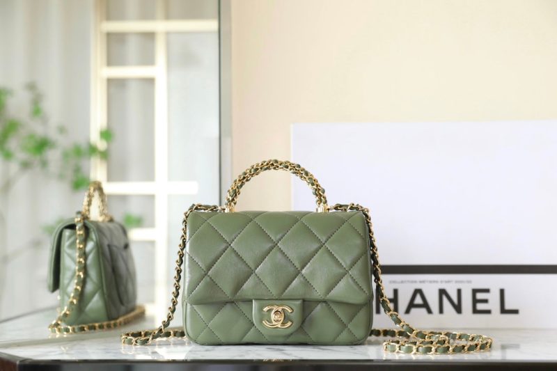 24b mini flap bag 19cm top handle green lambskin
