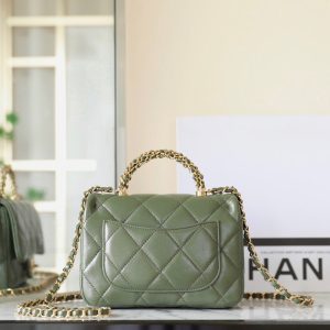 24b mini flap bag 19cm top handle green lambskin