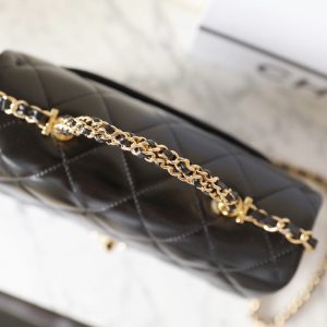 24B Small Flap Bag With Top Handle 25cm Black Lambskin