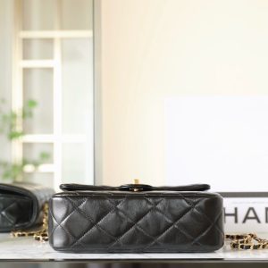 24B Small Flap Bag With Top Handle 25cm Black Lambskin