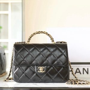 24B Small Flap Bag With Top Handle 25cm Black Lambskin