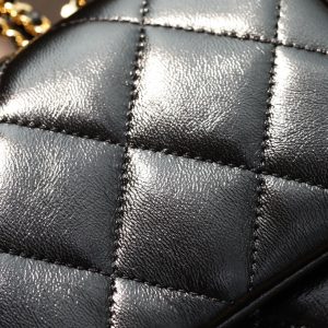 24B Small Flap Bag With Top Handle 25cm Black Lambskin