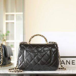 24B Small Flap Bag With Top Handle 25cm Black Lambskin