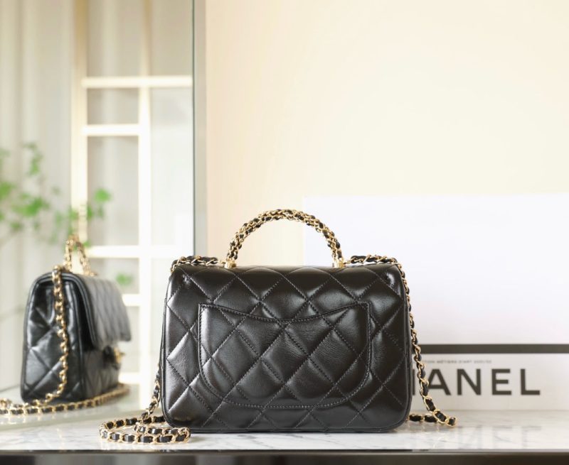 24B Small Flap Bag With Top Handle 25cm Black Lambskin