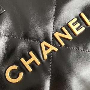 24K CC Hobo 22 Bag Black Lambskin Gold Hardware