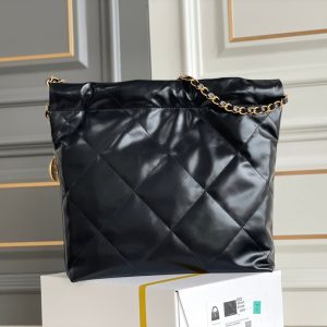 24K CC Hobo 22 Bag Black Lambskin Gold Hardware