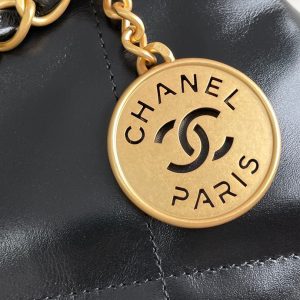 24K CC Hobo 22 Bag Black Lambskin Gold Hardware