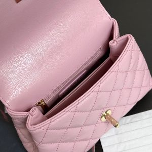 Coco Handle Flap Bag 19cm Pink Grained Calfskin Gold Hardware