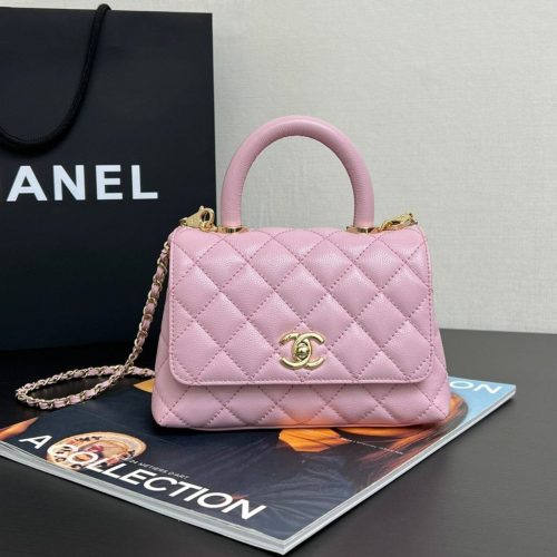 20240907_i1725707216_5029_0_jpg Coco Handle Flap Bag 19cm Pink Grained Calfskin Gold Hardware